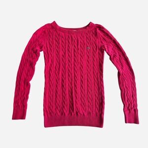 Early y2k preppy Lacoste dark pink cable knit cotton sweater.